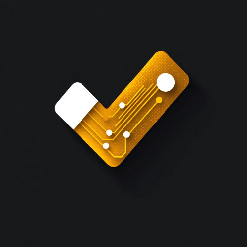 Golden check mark with circuit pattern on black Golden check mark with circuit pattern on black