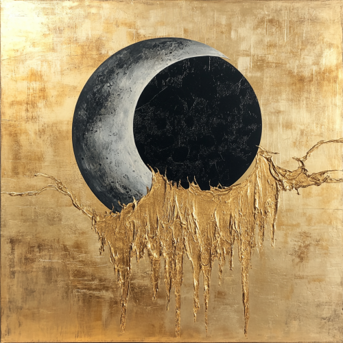 Golden sun and silver moon eclipse artwork