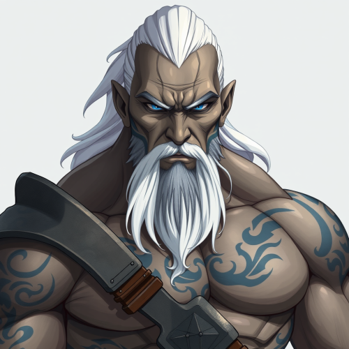 Goliath Anime Warrior with Blue Tattoos, Nordic Armor