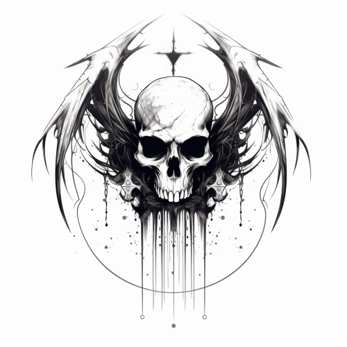 Gothic skeleton wings tattoo with crescent moon design.