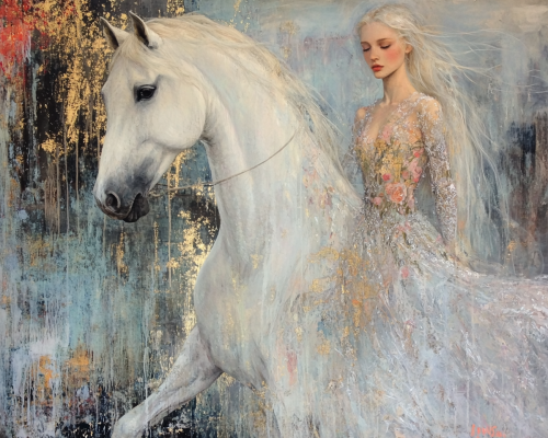 Graceful Ballet Dancer and Horse in Nordic Palette