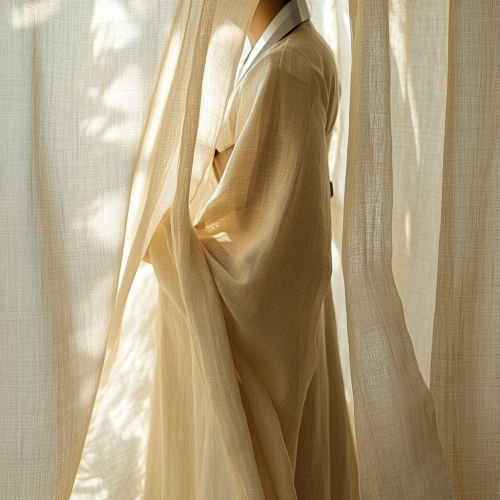 Graceful Korean hanbok curtain with soft lighting
