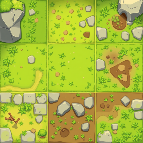 Grass and rock tiles for video game perspective.