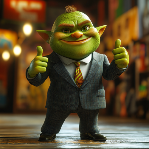 Green Orc Child Thumbs Up in Pixar Game Store 