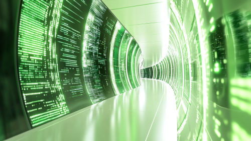 Green and white background image with 3D modeling.