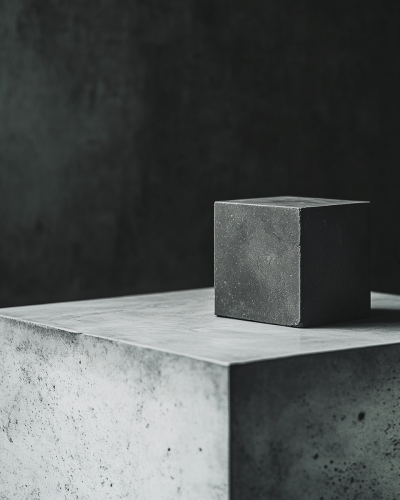 Grey desk and cube with studio light