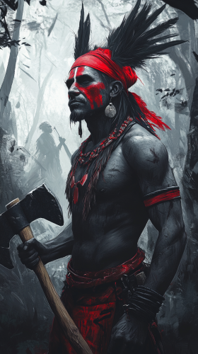 Hand drawn image of Brazilian Indian man in forest. Hand drawn image of Brazilian Indian man in forest.