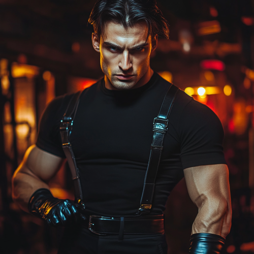 Handsome man with dark hair and blue eyes in nightclub