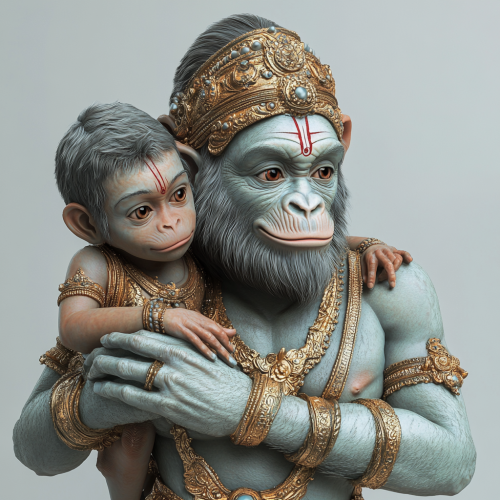 Hanumanji Carrying Two Young Princes on Shoulders
