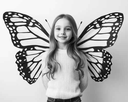 Happy 11-Year-Old Girl in Butterfly Wings Pose