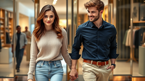 Happy Couple Leaving Boutique in the Mall