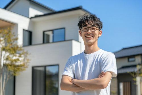 Happy Japanese Couple With New Modern House
