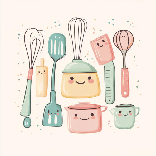 Happy kitchen tools drawing in pastel colors