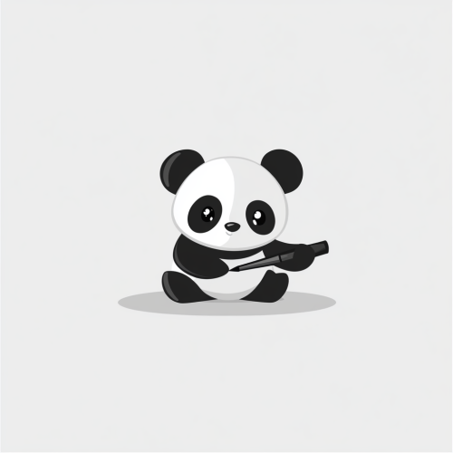 Happy panda logo with ink pen on color background.