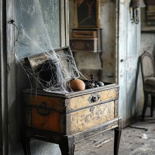 Haunted Objects Inside Creepy Chest on Antique Table