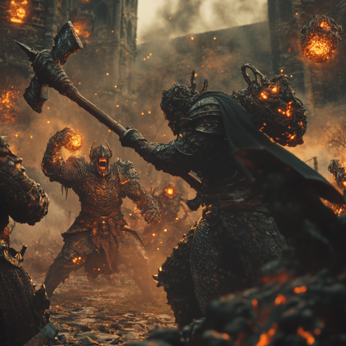 Heroic War Priest Battles Evil Humanoids in Gothic Mill