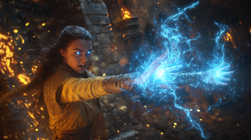 Heroic woman necromancer fights evil humanoids in movie