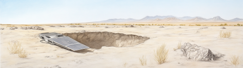 Hidden solar-powered UAV in Nevada desert mountains. Sky visible.