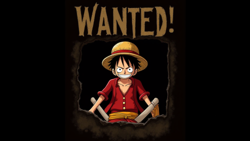 High Resolution Luffy Wanted Poster on Black Background
