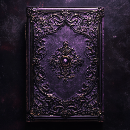 High-def cover of ancient book in purple and black.