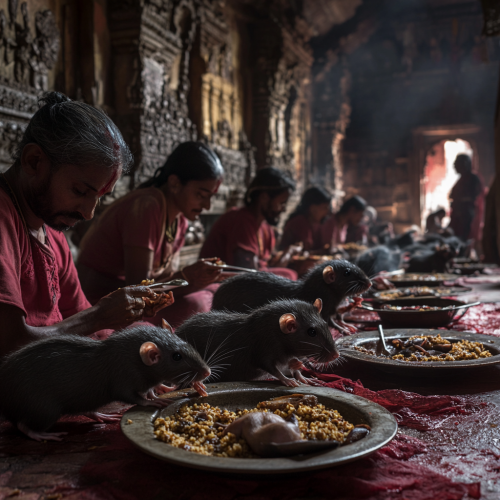 Hindu Temple with 25,000 Black Rats, Devotees Sharing Food in Indian Village
