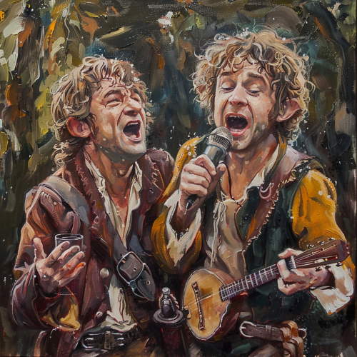 Hobbit with curly hair singing while drunk.