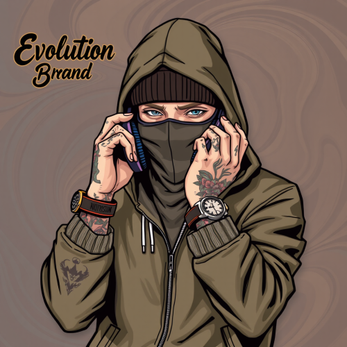 Hooded, Tattooed Person Holding Headphones: Evolution Brand Hooded, Tattooed Person Holding Headphones: Evolution Brand