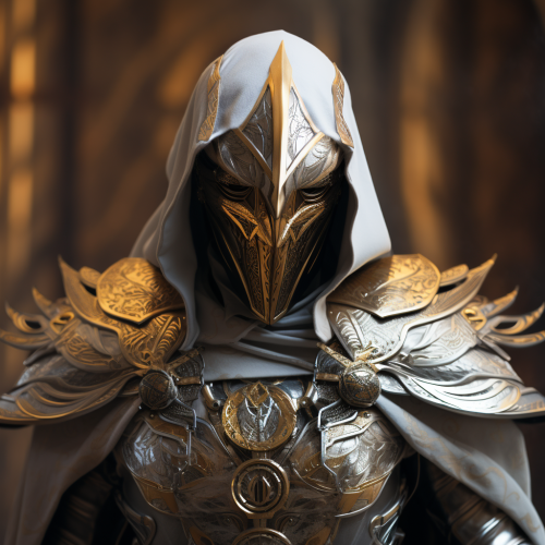 Hooded angel warrior in shiny armor