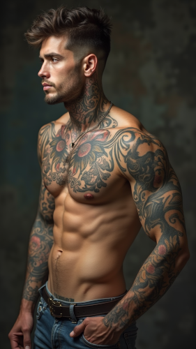 Hot Shirtless Tattooed Man with Nose Piercing
