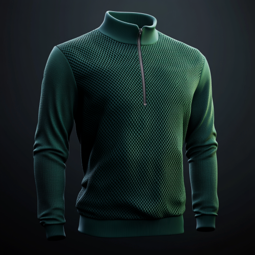 Hyper realistic 3D image of unique dark green quarter zip jacket inspired by Tiger Woods
