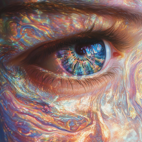 Hyper-realistic human face with metallic swirling patterns. Hyper-realistic human face with metallic swirling patterns.