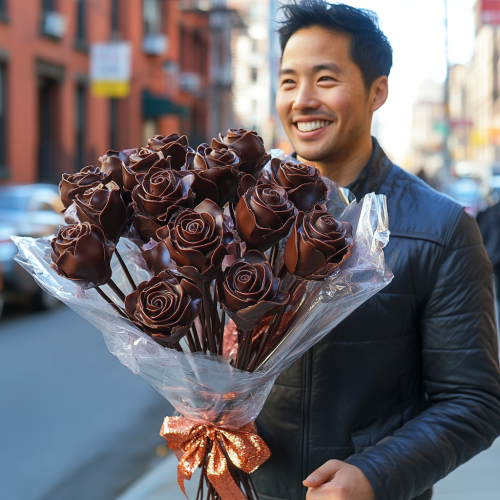 Hyper realistic milk chocolate rose bouquet for girlfriend gift. Hyper realistic milk chocolate rose bouquet for girlfriend gift.