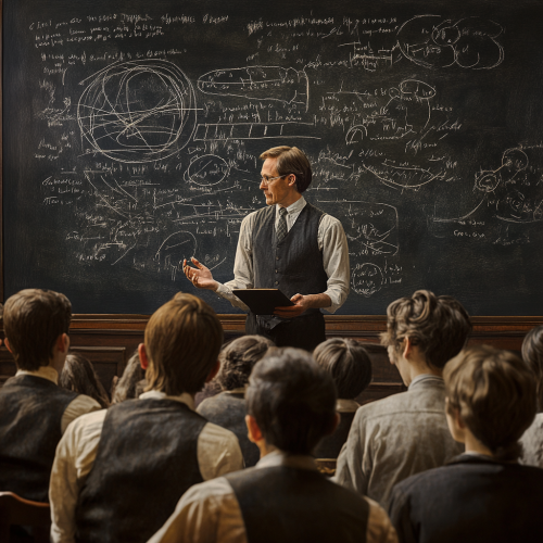 Hyperrealistic Image of Dr. Houssay Teaching Scientists