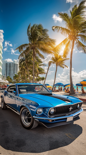 Iconic 1969 Boss Mustang in Miami Beach scene