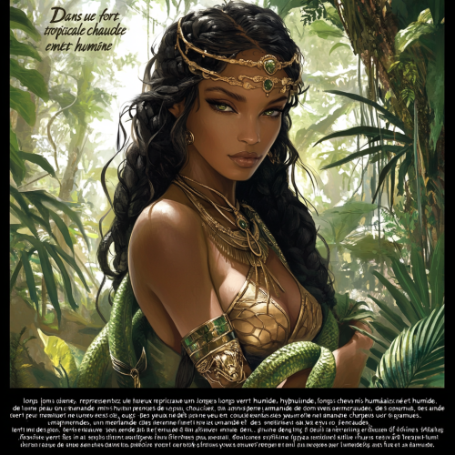 Illustration of a hybrid female serpent creature.