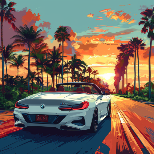 Illustration of road horizon view from white BMW.