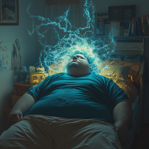 Image alt text: Fat superhero from The Boys, asleep in dorm bed. Image alt text: Fat superhero from The Boys, asleep in dorm bed.