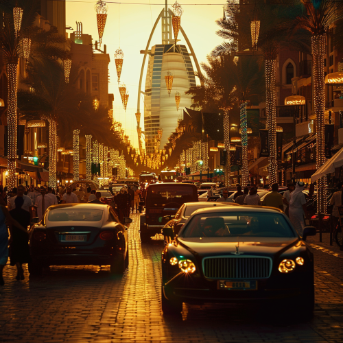 In Dubai, luxury cars at sunset market In Dubai, luxury cars at sunset market