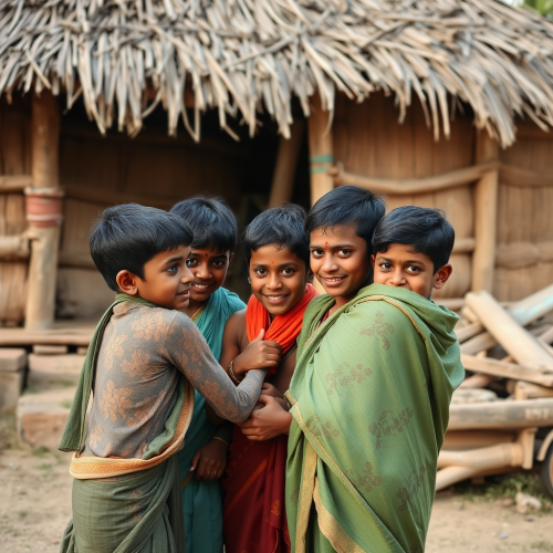 Indian Village Boys Enjoying Playtime Together