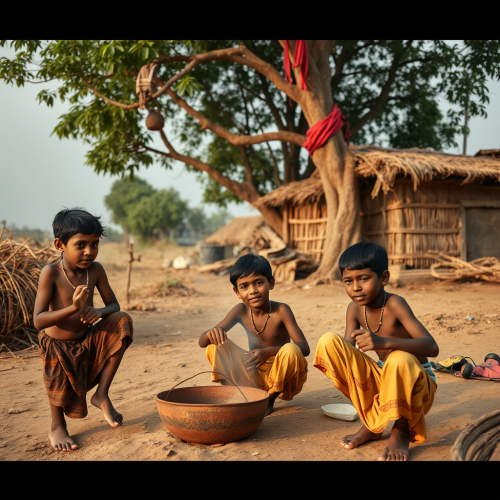 Indian Village Boys Enjoying a Game