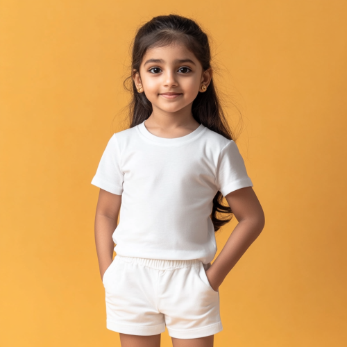 Indian girl in white outfit with smooth hair standing Indian girl in white outfit with smooth hair standing