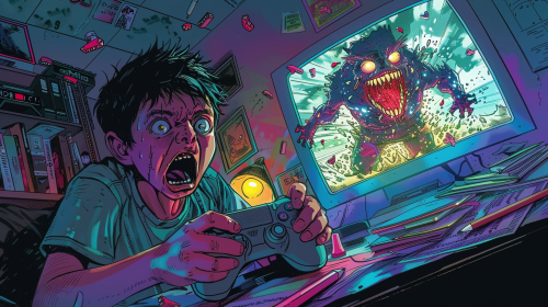 Indian student scared by SAT monster coming from TV.