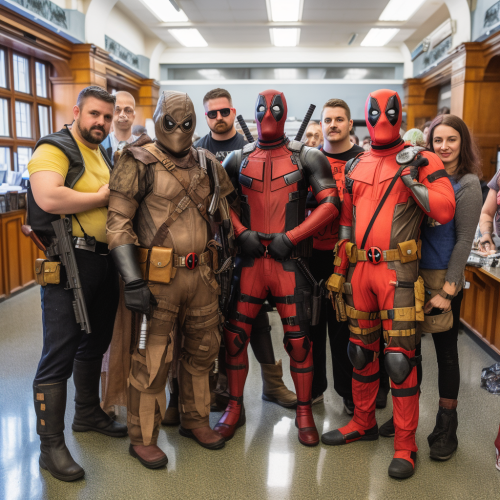 Indoor Group Photo of Cosplay Superheroes Gathering