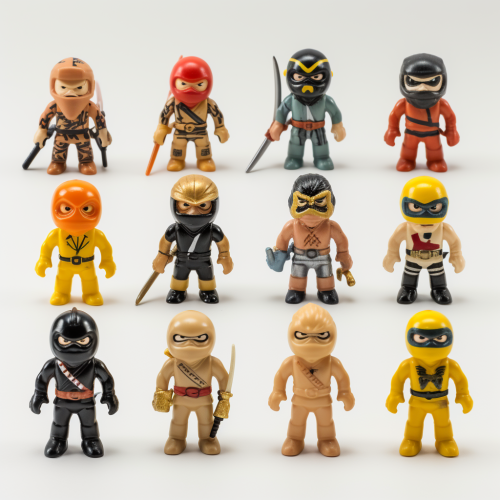 Inexpensive 1960s bootleg ninja toys with basic design.