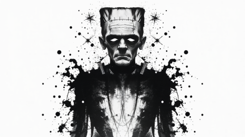 Ink Drawing of Frankenstein's Monster: Eerie and Symmetrical