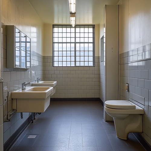 Inside a canteen's public toilet with window