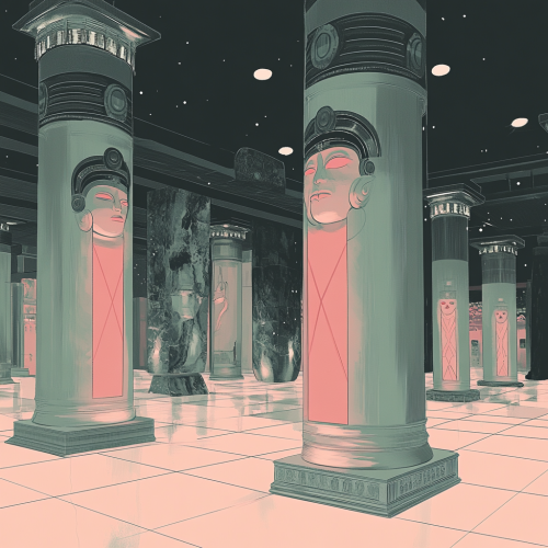 Inside a shiny Aztec temple at night