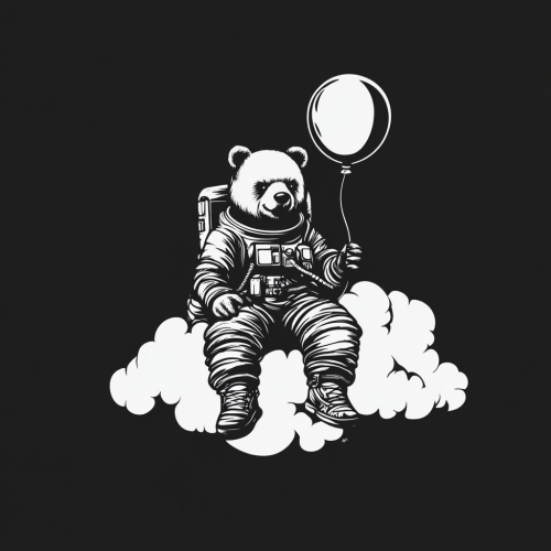 Inspirational bear logo: astronaut bear on cloud with balloon.