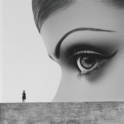 Intense Gaze: Woman Peering Over Edge