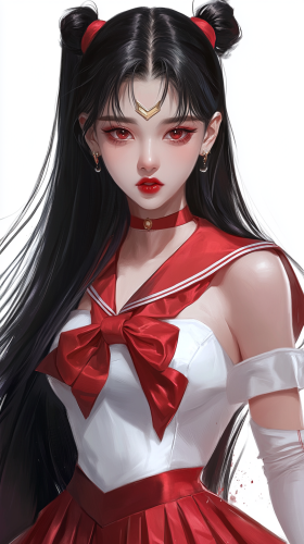 Intense Korean K-pop idol dressed like Sailor Mars.